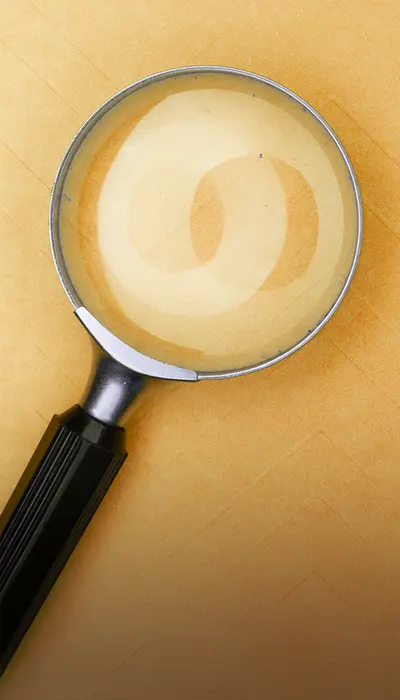 Magnifying glass on an orange background representing Rikka Law case studies and capability spotlights