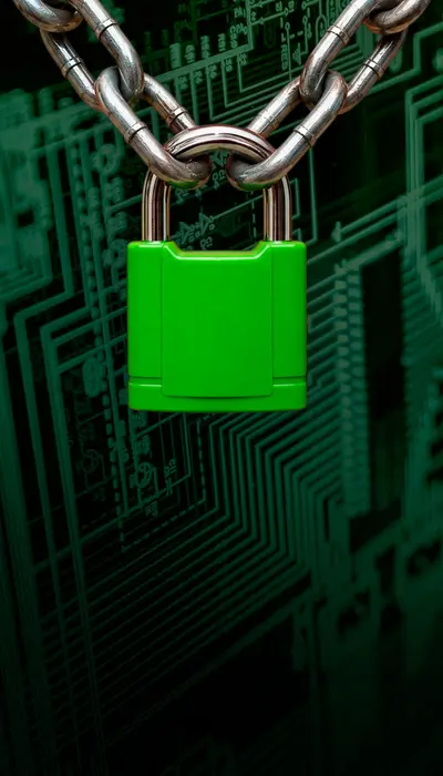 Rikka Law R icon with a green lock over a dark circuit board background representing data privacy and cybersecurity legal services