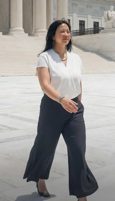 Charlyn Ho, founder and CEO of Rikka Law, walking in Washington DC