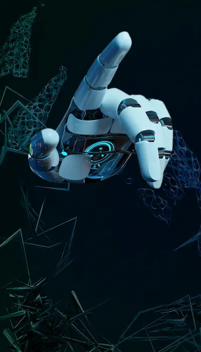 Rikka Law R icon with a robot hand over a dark abstract background representing AI governance and automation legal services
